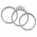 White Gold Created White Sapphire 3-Stone Bridal Ring Set - Handcrafted By Name My Rings™