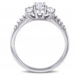 White Gold Created White Sapphire 3-Stone and 1/10ct TDW Diamond Engagement Ring - Handcrafted By Name My Rings™