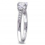 White Gold Created White Sapphire 3-Stone and 1/10ct TDW Diamond Engagement Ring - Handcrafted By Name My Rings™