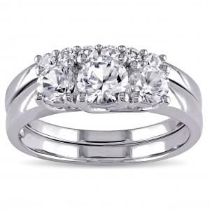White Gold Created White Sapphire Bridal Ring set - Handcrafted By Name My Rings™