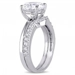 White Gold Created White Sapphire Solitaire Bridal Ring Set - Handcrafted By Name My Rings™
