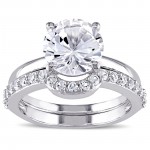 White Gold Created White Sapphire Solitaire Bridal Ring Set - Handcrafted By Name My Rings™