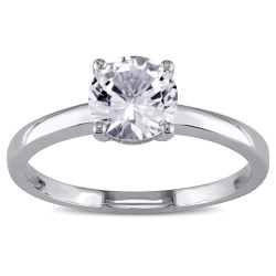 White Gold Created White Sapphire Solitaire Ring - Handcrafted By Name My Rings™