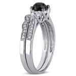White Gold Created White Sapphire and 7/8ct Black and White Diamond Bridal Ring Set - Handcrafted By Name My Rings™