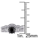 White Gold Created White Sapphire and 7/8ct Black and White Diamond Bridal Ring Set - Handcrafted By Name My Rings™