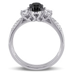 White Gold Created White Sapphire and 7/8ct Black and White Diamond Bridal Ring Set - Handcrafted By Name My Rings™