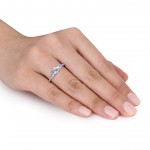 White Gold Created White Sapphire and Diamond Accent 3-Stone Engagement Ring - Handcrafted By Name My Rings™