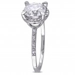 White Gold Created White Sapphire and Diamond Accent Halo Engagement Ring - Handcrafted By Name My Rings™
