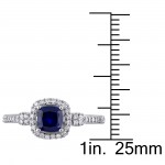White Gold Cushion-Cut Created Blue Sapphire and 1/6ct TDW Diamond Halo Engagement Ring - Handcrafted By Name My Rings™