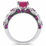 White Gold Cushion-cut Created Ruby and Diamond Accent Vintage Engagement Ring - Handcrafted By Name My Rings™