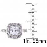 20% OFF - 18ct White Gold Cushion-cut Created White Sapphire and 1/10ct TDW Diamond Double Square Halo Engagement Ring - Handcrafted By Name My Rings™