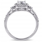 White Gold Cushion-cut Created White Sapphire and 1/6ct TDW Diamond Halo Engagement Ring - Handcrafted By Name My Rings™