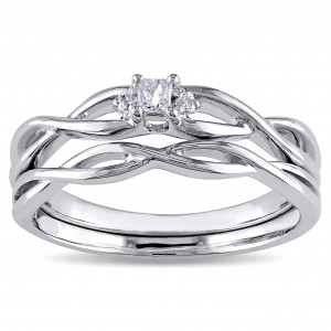 White Gold Diamond Accent Infinity Princess-cut Bridal Ring Set - Handcrafted By Name My Rings™