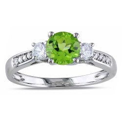 White Gold Gemstone and Diamond Three-Stone Ring - Handcrafted By Name My Rings™