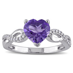 White Gold Heart-Cut Amethyst and 1/10ct TDW Diamond Infinity Engagement Ring - Handcrafted By Name My Rings™