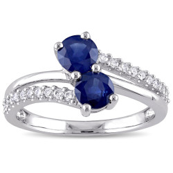 White Gold Sapphire and 1/5ct TDW Diamond Bypass Ring - Handcrafted By Name My Rings™