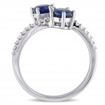 White Gold Sapphire and 1/5ct TDW Diamond Bypass Ring - Handcrafted By Name My Rings™