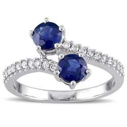 White Gold Sapphire and 1/5ct TDW Diamond Bypass Ring - Handcrafted By Name My Rings™