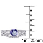 White Gold Tanzanite and 1/6ct TDW Diamond Bridal Ring Set - Handcrafted By Name My Rings™