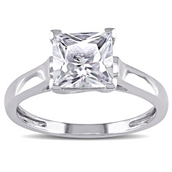 White Gold White Square-cut Created Sapphire Solitaire Ring - Handcrafted By Name My Rings™
