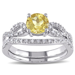 White Gold Yellow Beryl and 1/6ct TDW Diamond Bridal Ring Set - Handcrafted By Name My Rings™