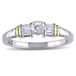White Gold 3/8ct TDW Round and Tapered Baguette Diamond 3-Stone Engagement Ring - Handcrafted By Name My Rings™