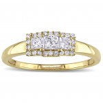 Gold 1/2ct TDW Round and Princess-cut 3-stone Engagement Ring - Handcrafted By Name My Rings™