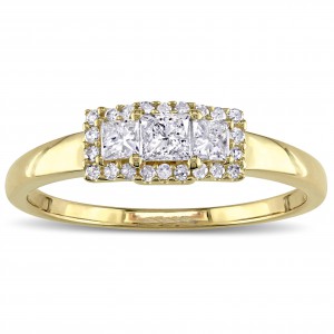 Gold 1/2ct TDW Round and Princess-cut 3-stone Engagement Ring - Handcrafted By Name My Rings™
