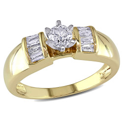 Gold 1/2ct TDW Round and Tapered Baguette Diamond Engagement Ring - Handcrafted By Name My Rings™