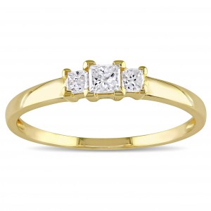 Gold 1/4ct TDW Princess Diamond Traditional 3-stone Ring - Handcrafted By Name My Rings™