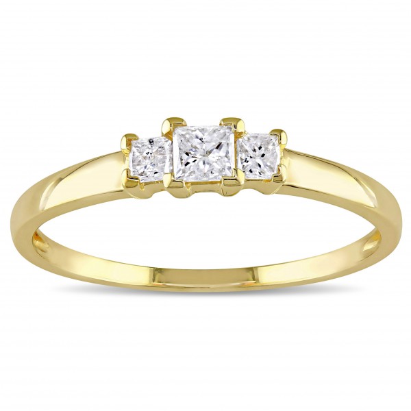 Gold 1/4ct TDW Princess Diamond Traditional 3-stone Ring - Handcrafted By Name My Rings™