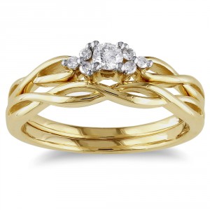 Gold 1/6ct TDW Diamond Engagement Bridal Ring Set - Handcrafted By Name My Rings™