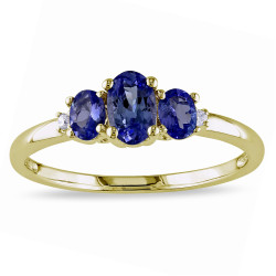 Gold Sapphire and Diamond Accent 3-stone Ring - Handcrafted By Name My Rings™