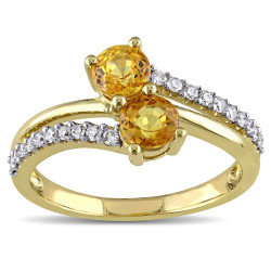 Gold Yellow Sapphire and 1/5ct TDW Diamond Duet Bypass Ring - Handcrafted By Name My Rings™