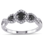 1/2 CT Black and White Diamond 3 Stone Ring with White Gold Band - Handcrafted By Name My Rings™
