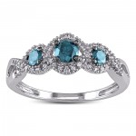 1/2ct Blue and White Diamond TW 3 Stone Ring White Gold Rhodium Plated - Handcrafted By Name My Rings™