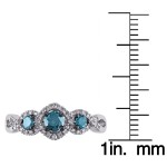 1/2ct Blue and White Diamond TW 3 Stone Ring White Gold Rhodium Plated - Handcrafted By Name My Rings™