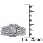 1/2ct TDW Princess and Round-Cut Diamond Halo Split Shank Bridal Set in Sterling Silver - Handcrafted By Name My Rings™
