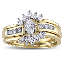 2-tone Yellow and White Gold 2/5ct TDW Diamond Flower Bridal Ring Set - Handcrafted By Name My Rings™