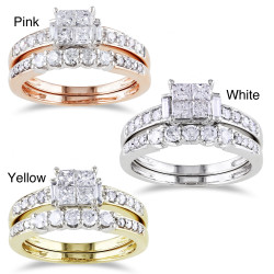 Gold 1ct TDW Diamond Princess-cut Bridal Set - Handcrafted By Name My Rings™