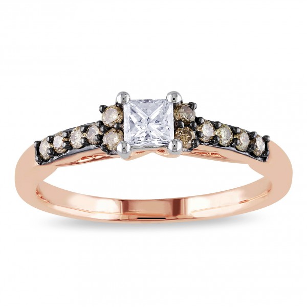 Rose Gold 1/2ct TDW Brown and White Diamond Engagement Ring - Handcrafted By Name My Rings™