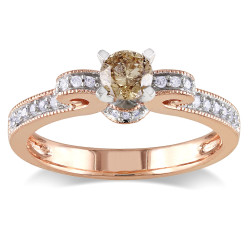 Rose Gold 1/2ct TDW Brown and White Diamond Ring - Handcrafted By Name My Rings™