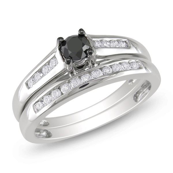 White Gold 1/2ct TDW Black and White Diamond Bridal Ring Set - Handcrafted By Name My Rings™