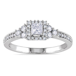 White Gold 1/2ct TDW Certified Diamond Halo Engagement Ring - Handcrafted By Name My Rings™