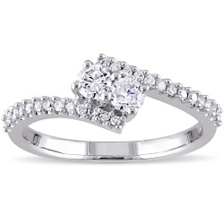 White Gold 1/2ct TDW Diamond 2-Stone Bypass Engagement Ring - Handcrafted By Name My Rings™