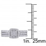 White Gold 1/2ct TDW Diamond 3-Row Double Square Halo Bridal-Set - Handcrafted By Name My Rings™