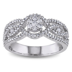 White Gold 1/2ct TDW Diamond Composite Round Center Halo Ring - Handcrafted By Name My Rings™