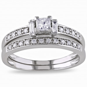 White Gold 1/2ct TDW Diamond Princess Cut Bridal Ring Set - Handcrafted By Name My Rings™