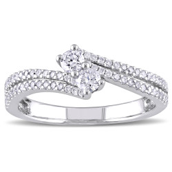 White Gold 1/2ct TDW Diamond Two Stone Ring - Handcrafted By Name My Rings™