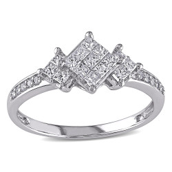 White Gold 1/2ct TDW Princess Diamond Ring - Handcrafted By Name My Rings™